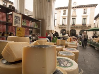 Quesos en el mercado de Ordizia, en Guip&uacute;zcoa. 