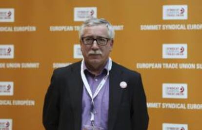 El secretario general de CCOO, Ignacio Fernández Toxo, hoy en Bruselas donde ha participado en una reunión de los sindicatos europeos.