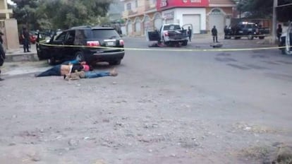 La escena del enfrentamiento en Apatzingán, en enero pasado.