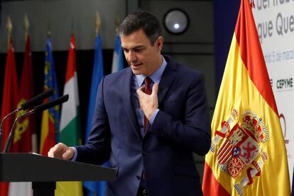 El presidente del Gobierno, Pedro Sánchez, ayer durante un acto en Madrid. 
