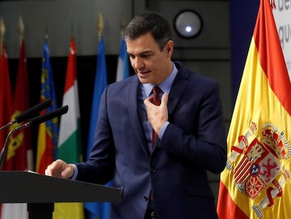 El presidente del Gobierno, Pedro Sánchez, ayer durante un acto en Madrid. 