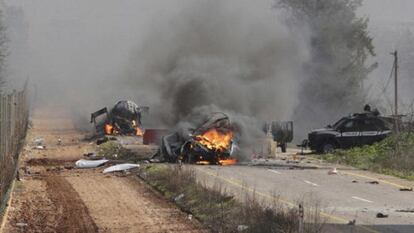 En la imagen, el convoy israelí atacado por Hezbolá.