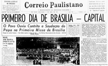 Jornal noticia, em 1960, a inauguração de Brasília (imagem: Correio Paulistano/Biblioteca Nacional Digital) Fonte: Agência Senado