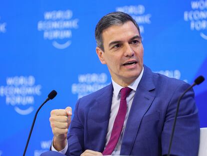 Spain's Prime Minister Pedro Sanchez speaks at a Special Address, during the 54th annual meeting of the World Economic Forum, in Davos, Switzerland, January 17, 2024. REUTERS/Denis Balibouse