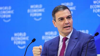 Spain's Prime Minister Pedro Sanchez speaks at a Special Address, during the 54th annual meeting of the World Economic Forum, in Davos, Switzerland, January 17, 2024. REUTERS/Denis Balibouse