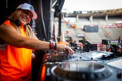 DJ Marta, at the controls of the Orange Radical Party. 
