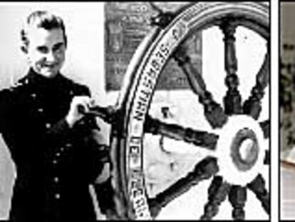 Esther Yáñez, a bordo de <I>Elcano</I> en 1992. A la derecha, la pastora Esther Ruiz, en Granada.