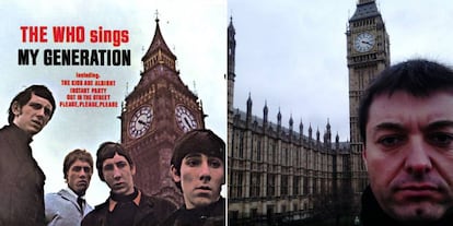 A la izquierda, la portada del disco 'My generation', de The Who. A la derecha, Manuel labrado intenta emular la mítica imagen en otra de las ocasiones que ha estado en Londres.