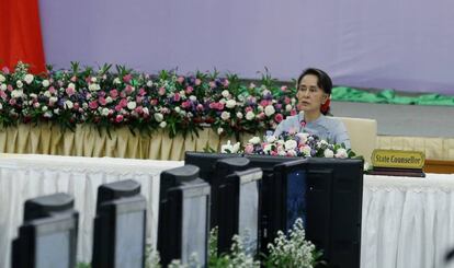 La consejera de Estado de Myanmar, Aung San Suu Kyi, el 26 de febrero de 2018.