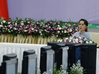 La consejera de Estado de Myanmar, Aung San Suu Kyi, el 26 de febrero de 2018.