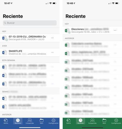 Editar documentos recientes Word y Excel para móviles.