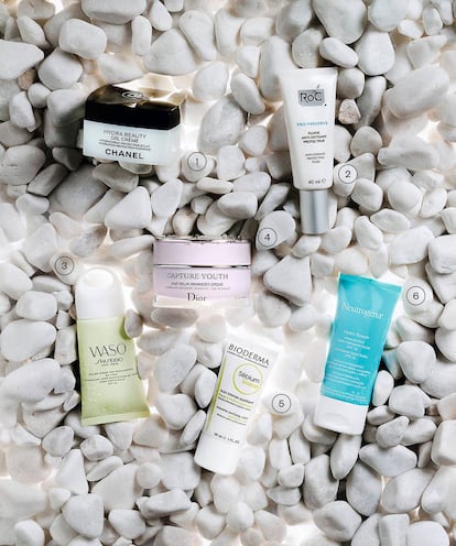 1. Hydra Beauty Gel Crème, de Chanel. 2. Pro-Preserve, de Roc. 3. Waso Color-Smart Day Moisturizer Oil-Free, de Shiseido. 4. Capture Youth, de Dior. 5. Sébium Global, de Bioderma. 6. Hydro Boost Urban Protect, de Neutrogena.