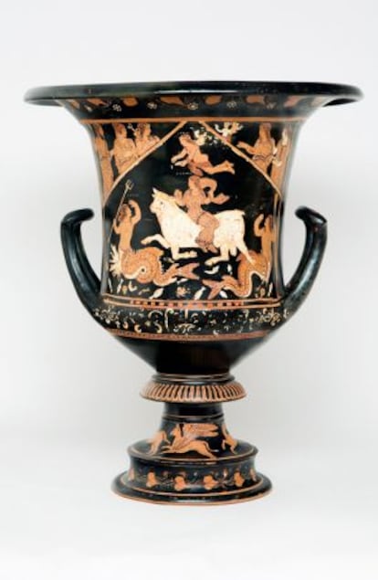 Vaso en cerámica de Assteas que representa el rapto de Europa.