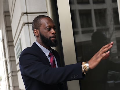 In this file photo taken on March 31, 2023 Pras Michel, a member of the 1990's hip-hop group the Fugees, arrives at US District Court in Washington, DC