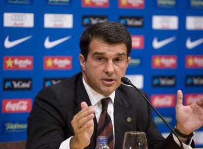 Joan Laporta, ayer en su conferencia  de prensa.