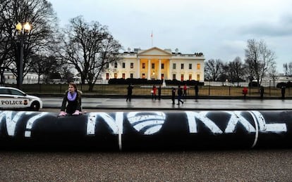 Una protesta en 2014 frente a la Casa Blanca contra el oleoducto