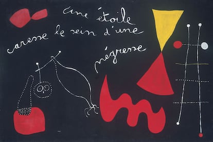 Esta obra que pintó Miró en plena Guerra Civil, en 1938, es una de las 150 que ha reunido la Tate. La represión tras la revolución en Asturias, de 1934, y la supresión del Estatuto catalán inspiraron al artista barcelonés, fallecido en Palma de Mallorca. (© Successió Miró/ADAGP, París y DACS, Londres 2011).