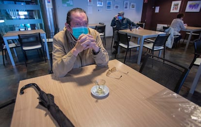 José Luis, sitting at a cafeteria in San Sebastián, says his social life has all but disappeared due to the coronavirus crisis.