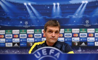 Tito Vilanova, durante la rueda de prensa de ayer.