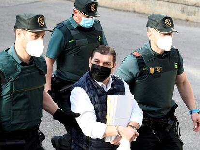 El acusado César Román, conocido como 'El Rey del Cachopo', a su llegada a la Audiencia Provincial de Madrid el pasado jueves.