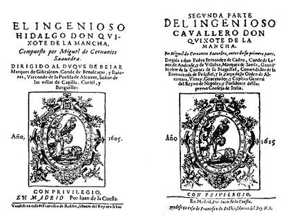 Cubiertas de las dos primeras ediciones de 'El Quijote'
