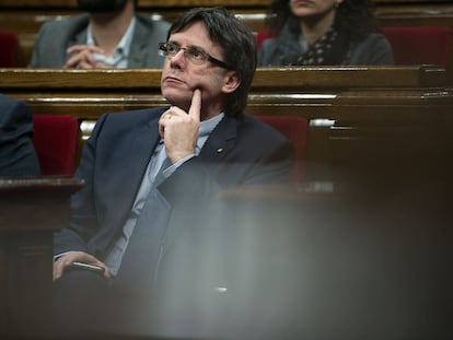 Carles Puigdemont, en el Parlament este jueves. 