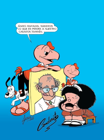 El ilustrador chileno Saúl González, de la exitosa historieta chilena 'Condorito', publica para EL PAÍS una viñeta en homenaje a Quino.