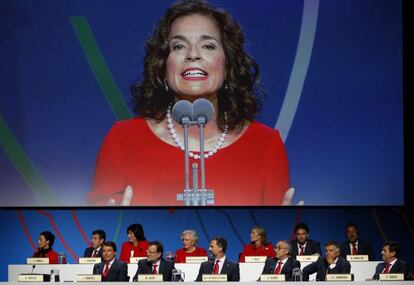 Ana Botella, durante la presentación de la candidatura olímpica de Madrid en Buenos Aires.