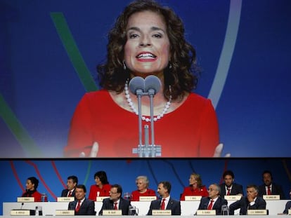 Ana Botella, durante la presentación de la candidatura olímpica de Madrid en Buenos Aires.