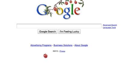 El primer Doodle animado de Google, el que podéis ver en esta imagen, permitía mover una de las manzanas del logotipo. Este se diseñó especialmente como tributo a Isaac Newton.