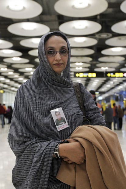 Aminetu Haidar, el pasado día 1 en el aeropuerto de Madrid.