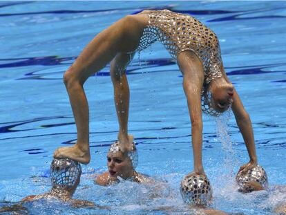 El equipo espa&ntilde;ol de nataci&oacute;n sincronizada en los Juegos de Londres.