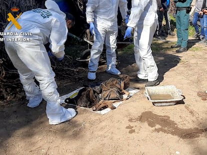 Parte de los restos hallados por la Guardia Civil en el domicilio del hombre acusado de matar a su hermana, en Olesa de Montserrat.