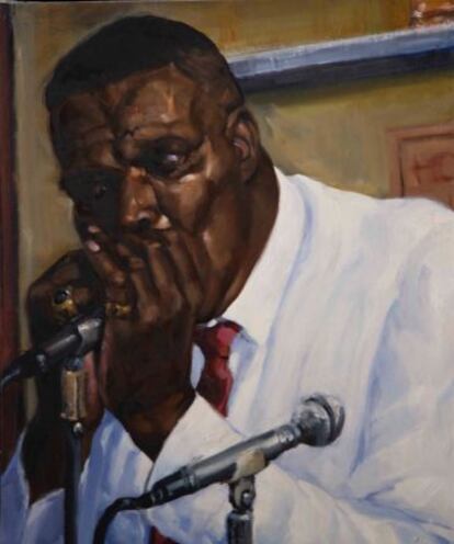 Uno de los retratos de Howlin’ Wolf incluidos en la exposición.