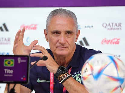 Tite, el seleccionador nacional de Brasil, durante una rueda de prensa este domingo.