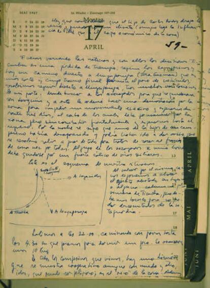 Una pagina de los diarios bolivianos de Ernesto Guevara ( Che Guevara) , que forma parte del documental " Che, un hombre nuevo" , del cineasta Tristán Bauer