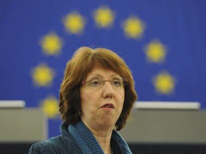 La jefa de la política exterior comunitaria, Catherine Ashton, hoy en la Eurocámara.