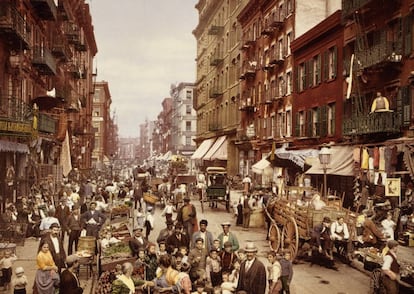 Fotolito­grafía de 1900 de Mulberry Street, Lower East Side de la ciudad de Nueva York.