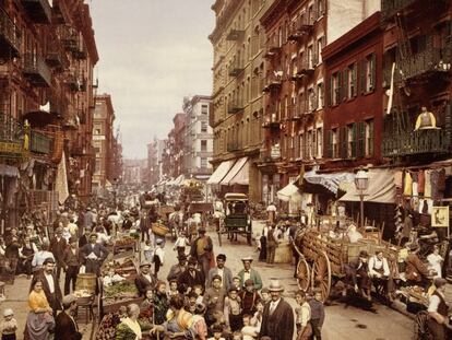 Fotolito­grafía de 1900 de Mulberry Street, Lower East Side de la ciudad de Nueva York.