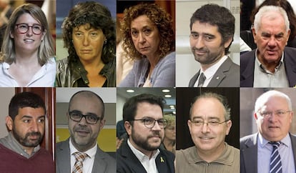 De izquierda a derecha: Artadi, Jordà, Capella, Puigneró, Maragall, El Homrani, Buch, Aragonès, Bargalló y Puig.