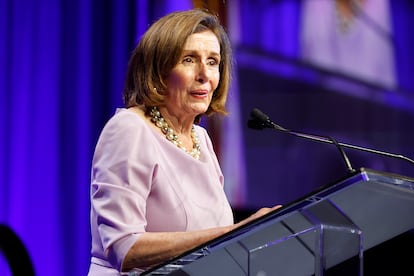 La expresidenta de la Cámara de Representantes, Nancy Pelosi, durante un acto de campaña en Raleigh el 20 de julio.