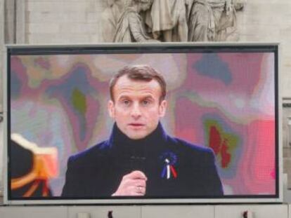 Macron interviene en la celebración del centenario de la Primera Guerra Mundial, el 11 de noviembre en París.