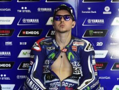 Lorenzo, durante un descanso del GP de España.