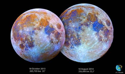 Tamaños aparents SuperLunas 10 agost 2014 i Luna plena 18 octubre 2013.