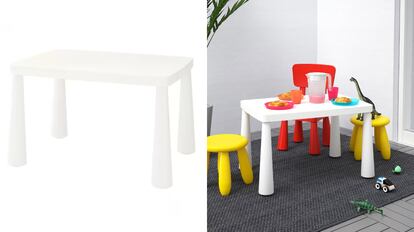 Esta mesa a baja altura es propicia para que la usen niños pequeños, incluso, en zonas al aire libre como el jardín