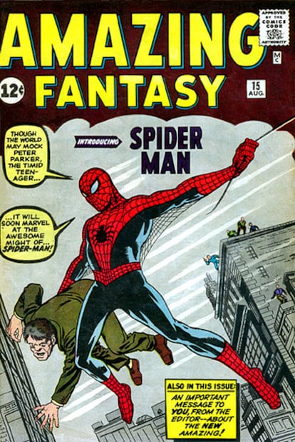 Portada del cómic 'Amazing Fantasy', con la primera aparición de Spiderman, dibujado por Steve Ditko y editado por Marvel.