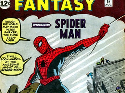 Portada del cómic 'Amazing Fantasy', con la primera aparición de Spiderman, dibujado por Steve Ditko y editado por Marvel.