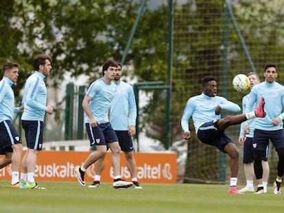 Los jugadores del Athletic en el último entrenamiento.