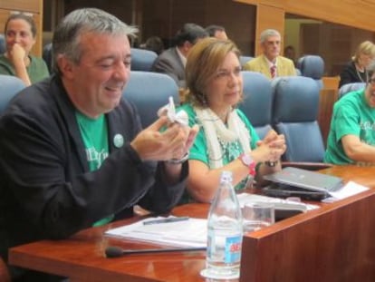 Bancada de IU con camisetas de la &#039;marea verde&#039;.