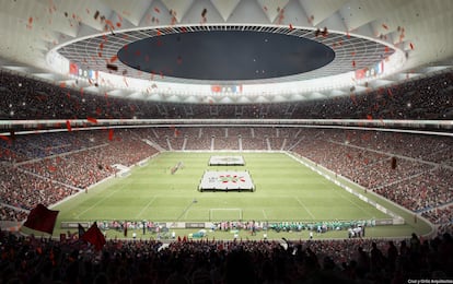 Recreación del futuro estadio de Casablanca, con diseño firmado por la española Cruz y Ortiz.